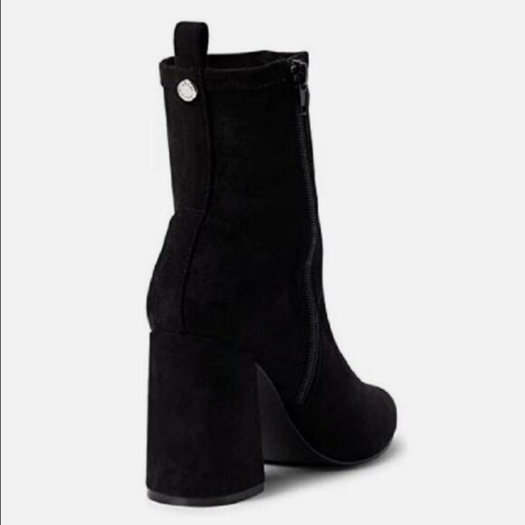 Steve Madden Falona Black Faux Suede Sock Booties Block Heel Size 10 - Picture 3 of 9